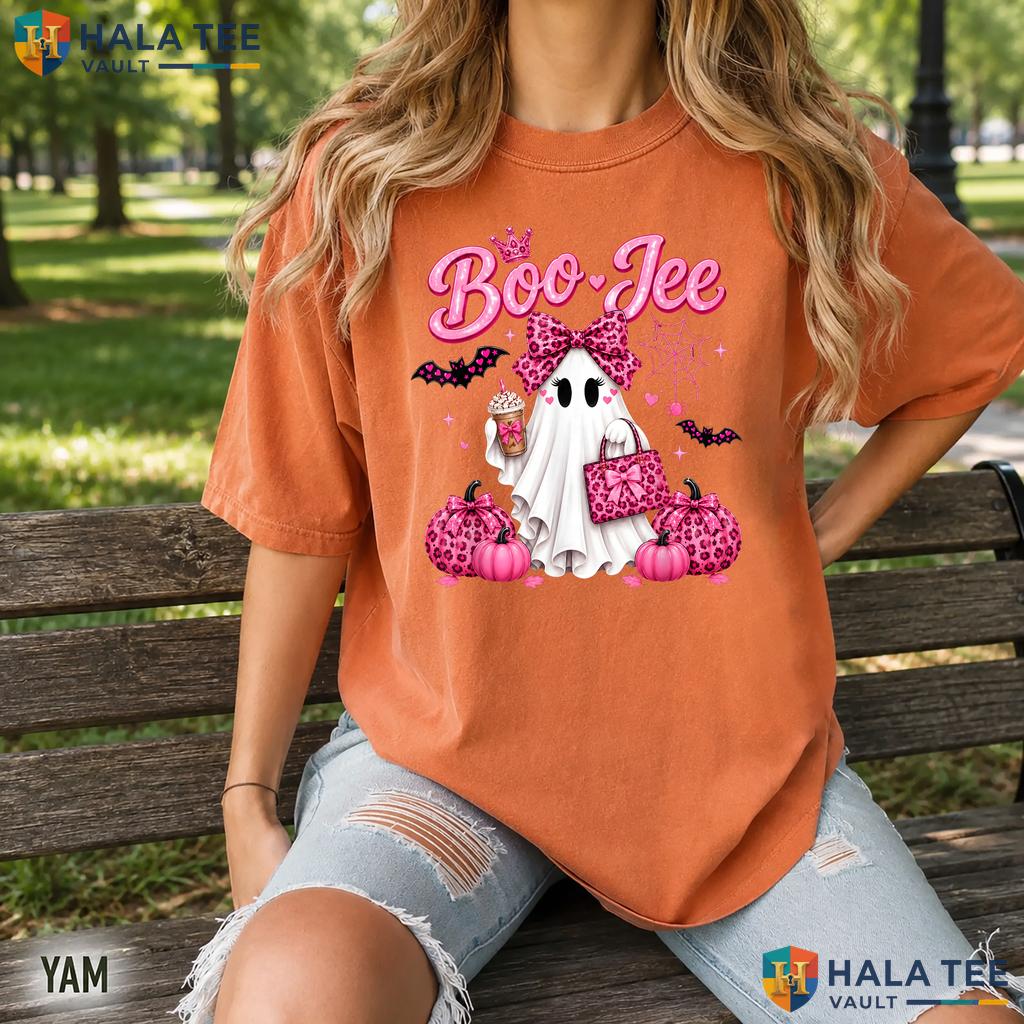 Pink Leopard Ghost Coffee Retro Style T-Shirt Halloween Boo JEE