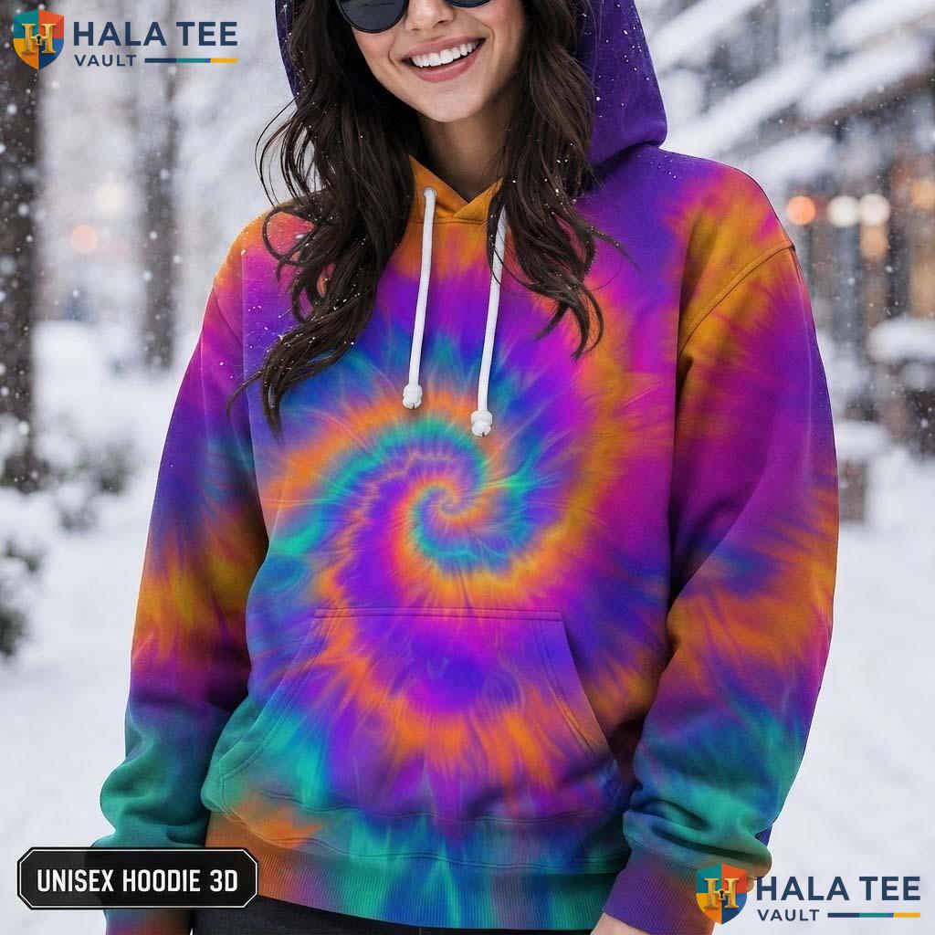 Pink Orange Purple Tie Dye Mens Unisex Rainbow Graphic Pullover Hoodie AOP Hoodie