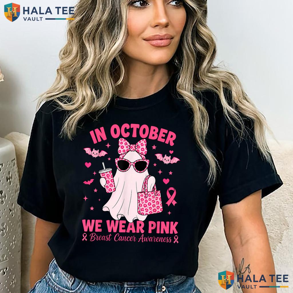 Pink Ribbon Boo Halloween Tee Breast Cancer Awareness Women Girls Adult