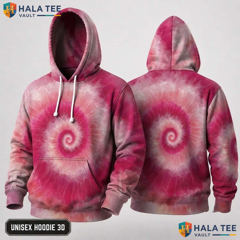 Pink White Tie Dye Hoodie Mens Unisex Rainbow Graphic Art Pullover Top