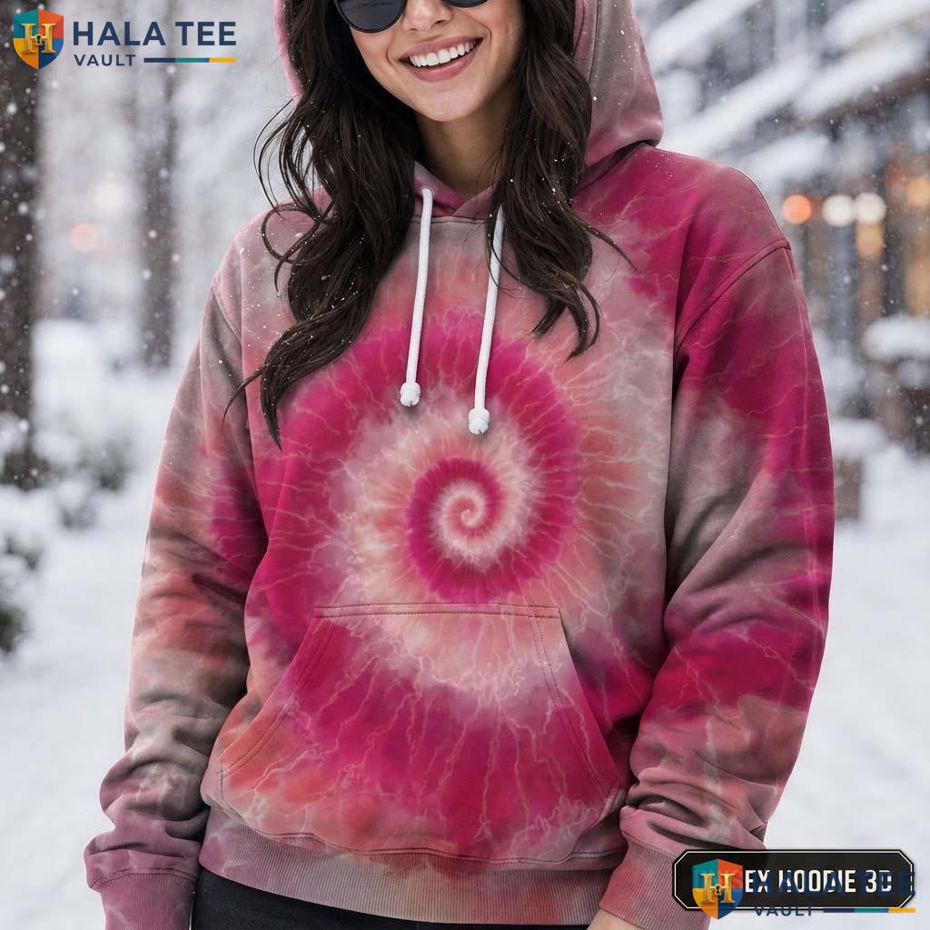 Pink White Tie Dye Hoodie Mens Unisex Rainbow Graphic Art Pullover Top AOP Hoodie