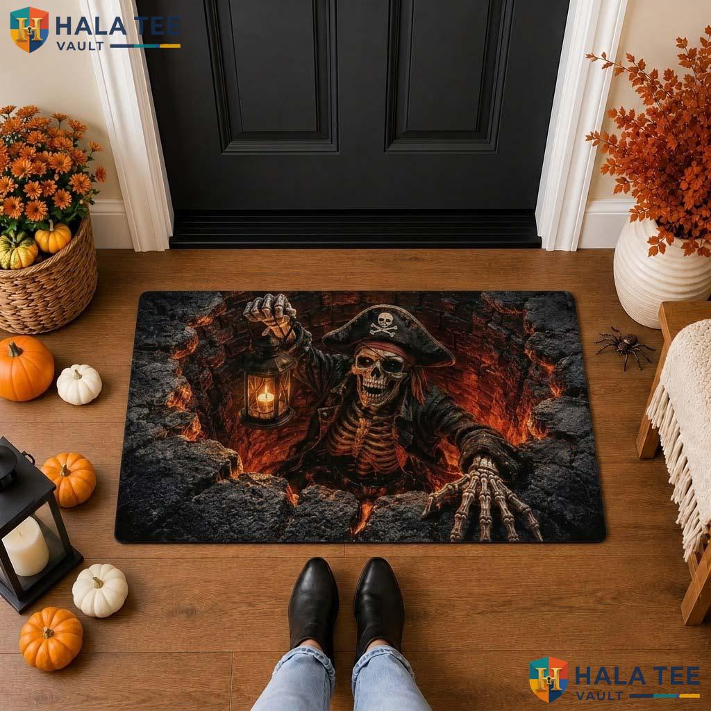 Pirate Skeleton 3D Halloween Front door mat Lava Pit Optical Illusion Decor