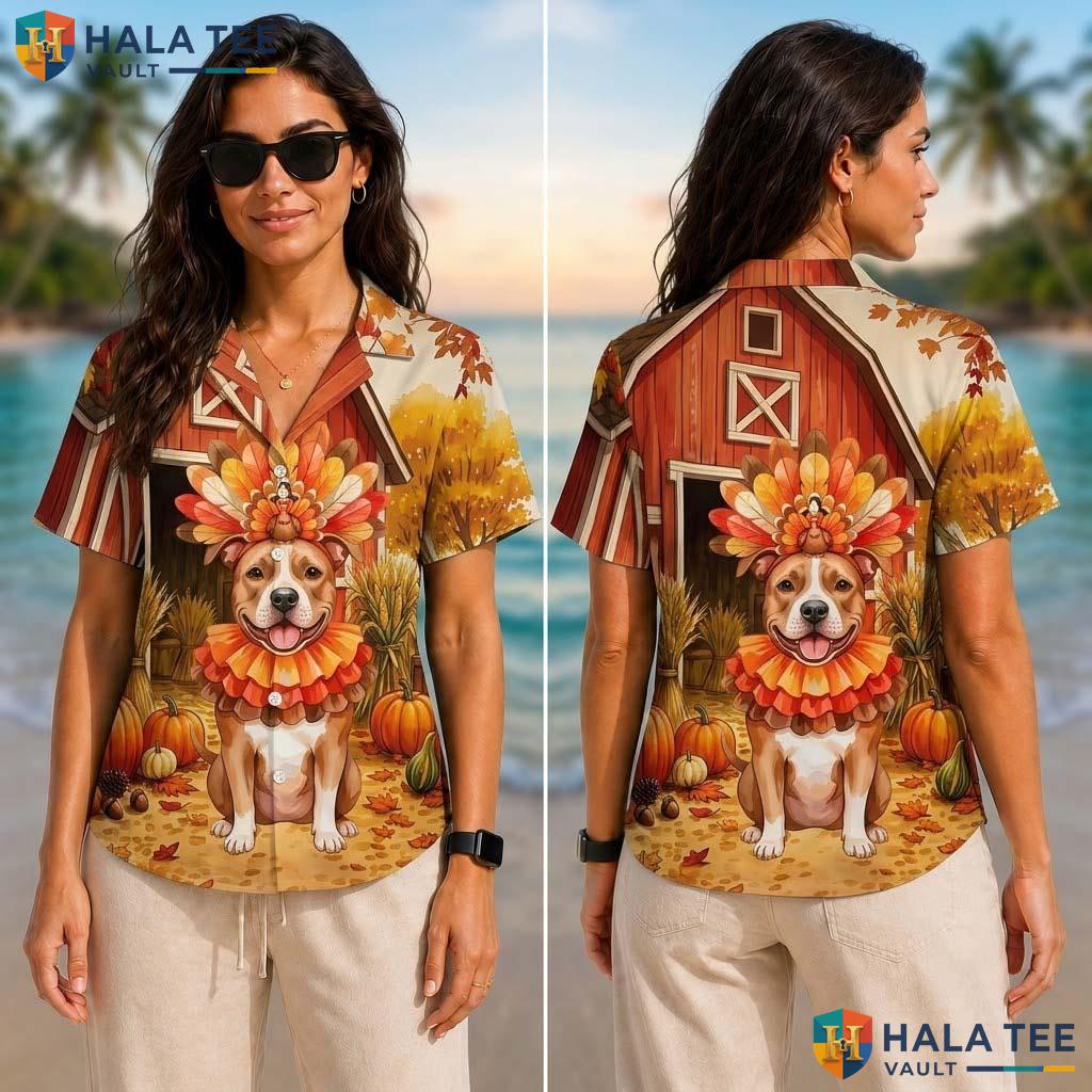 Pitbull Costume Thanksgiving Tropical Shirt Dog In Turkey Fall Mens