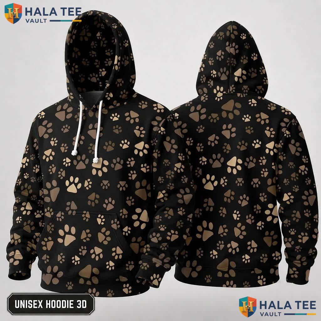 Playful Dog Paw Print 3D Hoodie Trendy Casual Graphic For Pet Lovers