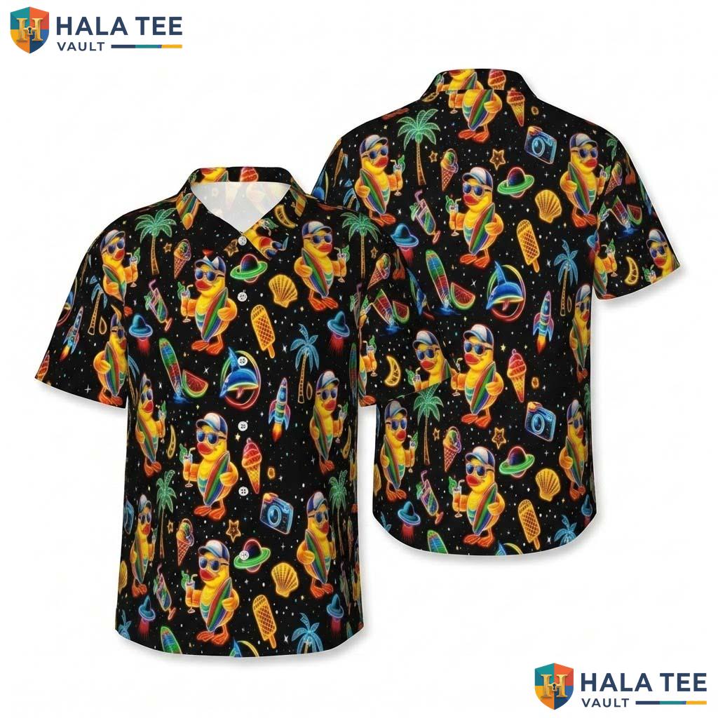 Playful Duck Tropical Hawaiian Shirt Funny Vacation Short Sleeve Button Down