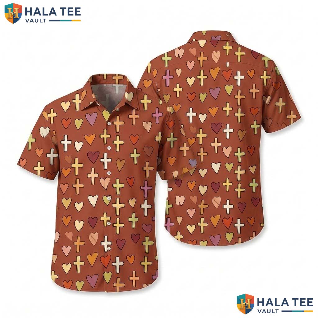 Playful Heart Pattern Hawaiian Shirt Faith Lover Casual Summer Button Up Top
