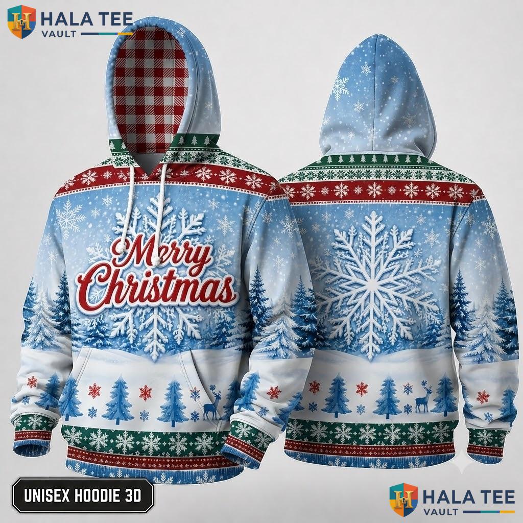 Playful Winter Scene Xmas 3D Hoodie Colorful Merry Graphic Outfit