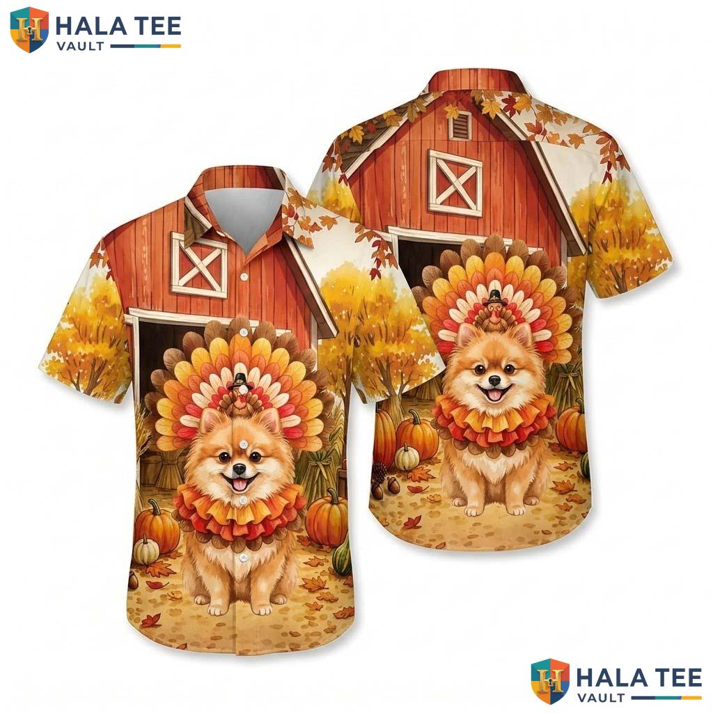 Pomeranian Turkey Thanksgiving Hawaiian Shirt Dog Costume Fall Scene