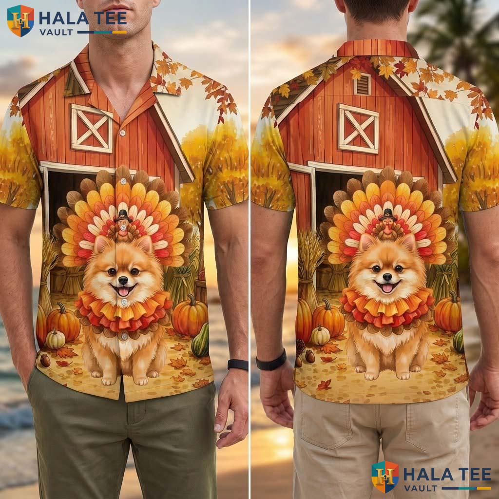 Pomeranian Turkey Thanksgiving Tropical Shirt Dog Costume Fall Scene