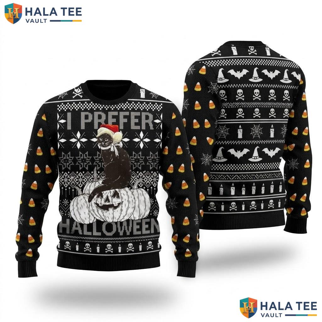 Prefer Halloween Black Cat Christmas Sweater Funny Ugly Holiday Top