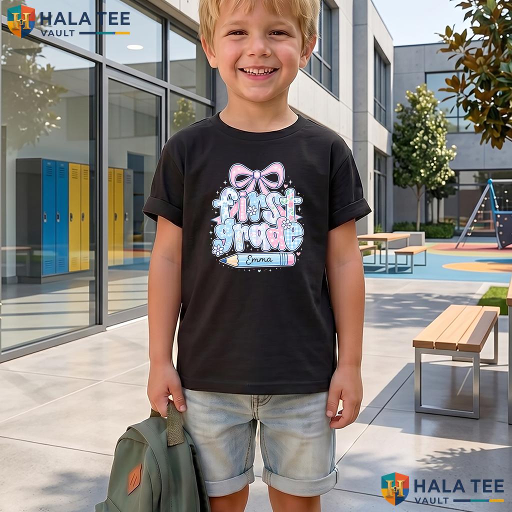 Preppy 1st Grade Girl Shirt Custom Name Back To School First Day Apparel Adult