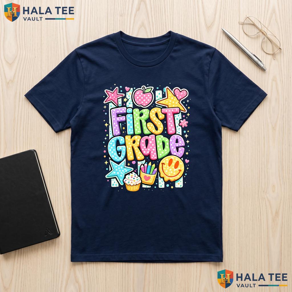 Preppy Smiley Face 1st Grade Shirt First Day Of School Toddler Gift Top Adult