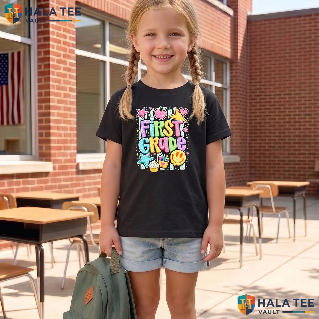 Preppy Smiley Face 1st Grade Shirt First Day Of School Toddler Gift Top Adult