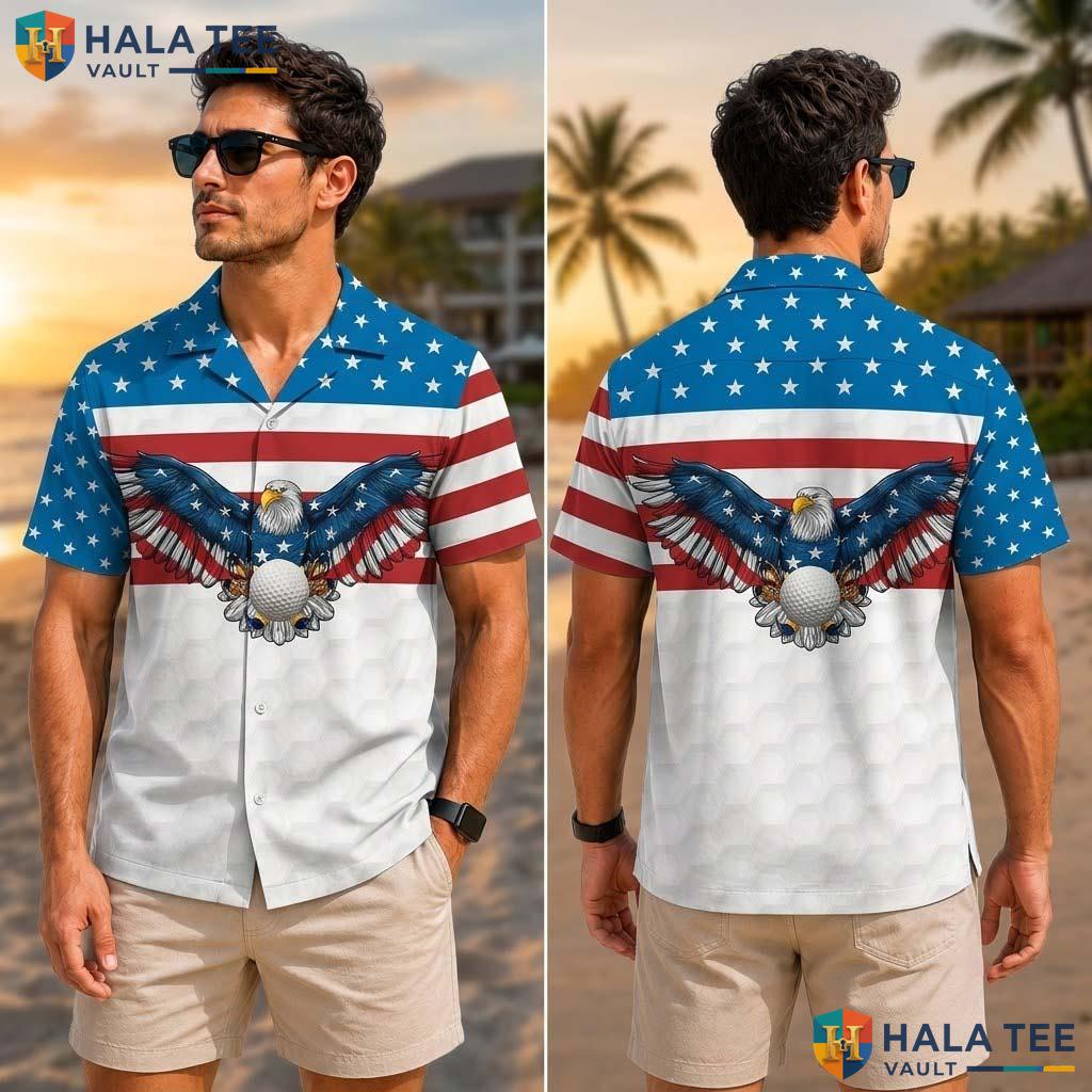 Proud Eagle Golf Aloha Shirt Vibrant Patriotic 3d Graphic Short Sleeve Top