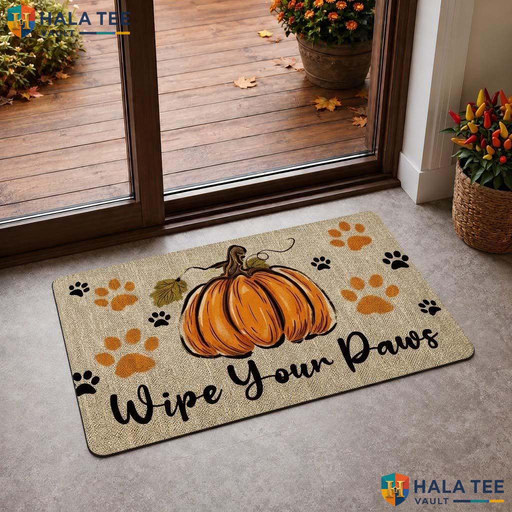 Pumpkin Paw Print Fall Doormat Cute Decorative Entrance Rug Dog Lovers