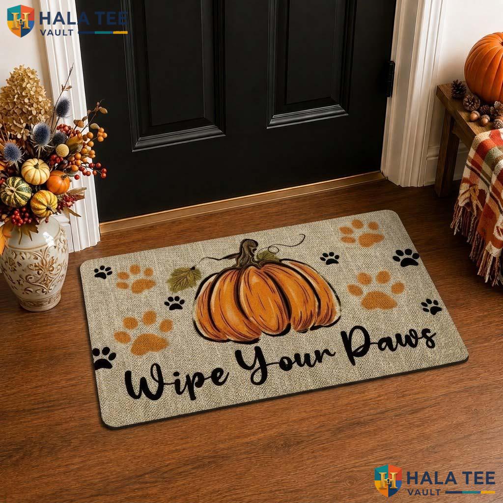 Pumpkin Paw Print Fall Front door mat Cute Decorative Entrance Rug Dog Lovers