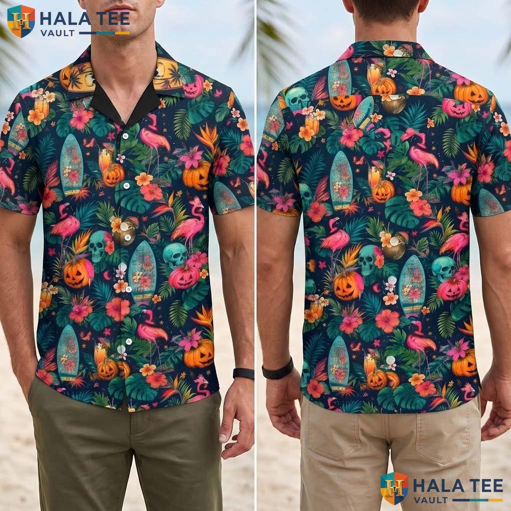 Pumpkin Surfboard Halloween Hawaiian Shirt Spooky Summerween Aloha Adult