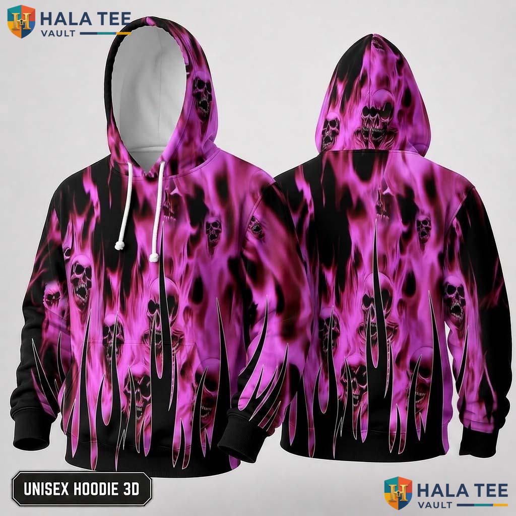Purple Flame Skull Pullover Men Women 3D Graphic Novelty Sweatshirt