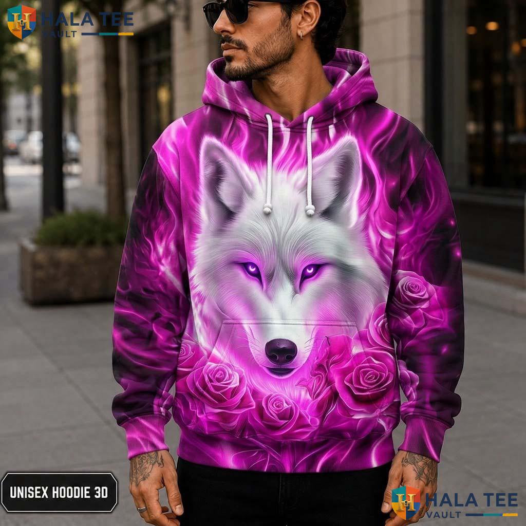 Purple Flame Wolf Hoodie Men Women 3D Graphic Skull Novelty Pullover 3D Printed Hoodie