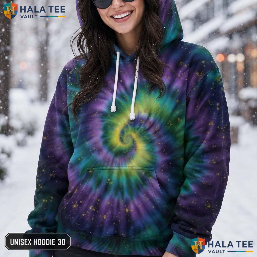 Purple Green Tie Dye Hoodie Mens Unisex Rainbow Graphic Art Pullover AOP Hoodie