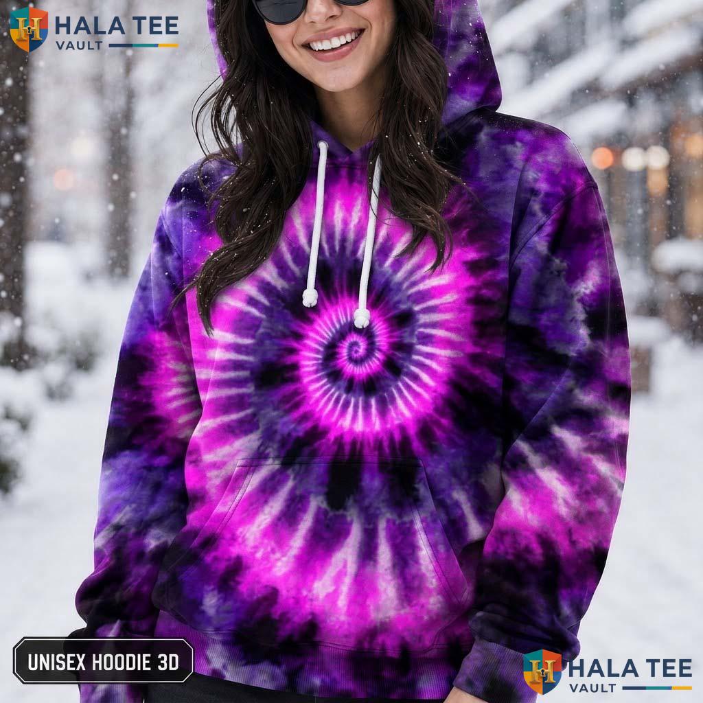 Purple Pink Tie Dye Hoodie Mens Unisex Rainbow Graphic Art Pullover AOP Hoodie