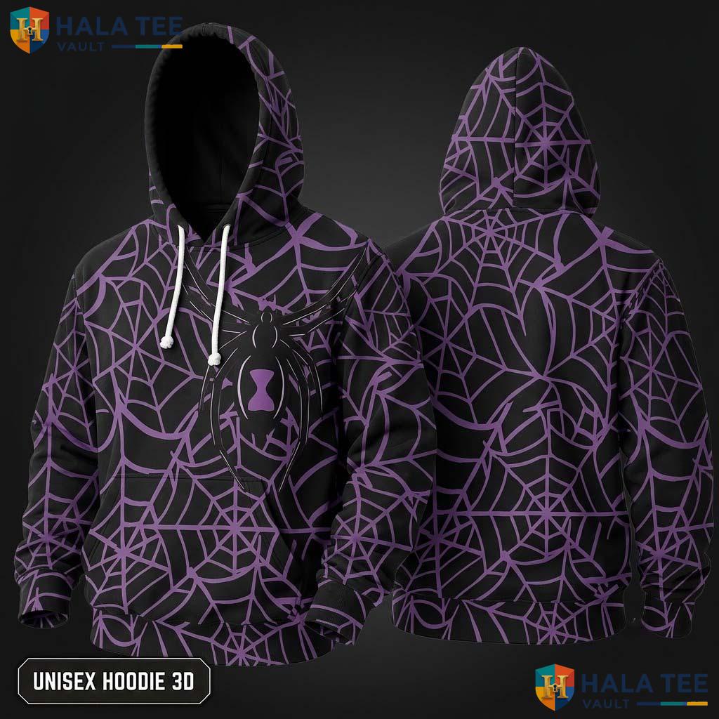 Purple Spider Web 3D Hoodie Classic Spooky Graphic Halloween Apparel