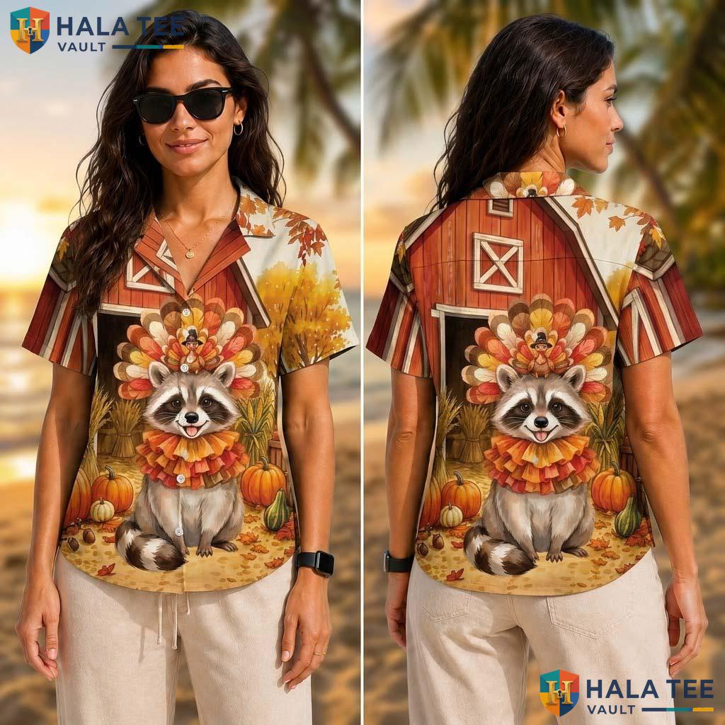 Raccoon Costume Thanksgiving Tropical Shirt Animal In Turkey Apparel