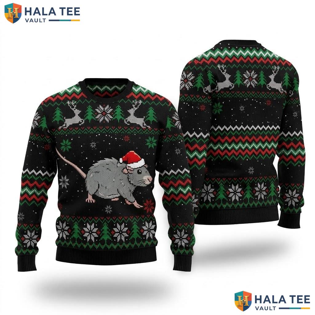 Rat Lover Santa Hat Ugly Christmas Sweater Funny Animal Holiday Top