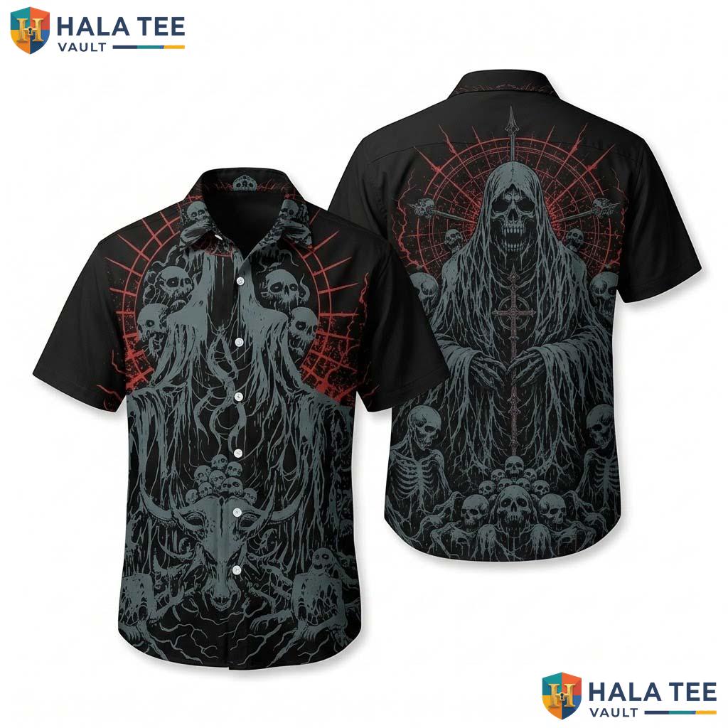 Reaper Skull Halloween Hawaiian Shirt Gothic Unisex Summer Aloha Top