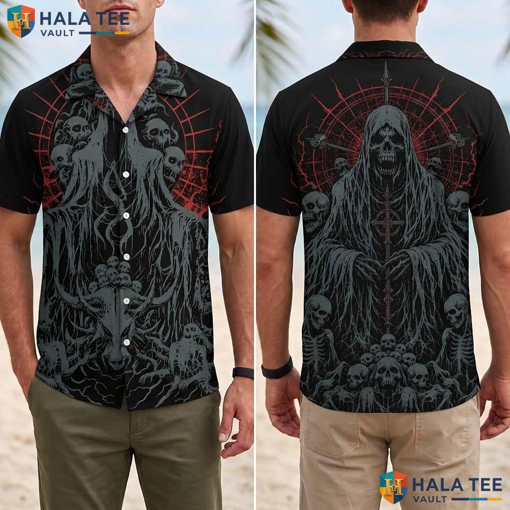 Reaper Skull Halloween Hawaiian Shirt Gothic Unisex Summer Aloha Top Adult