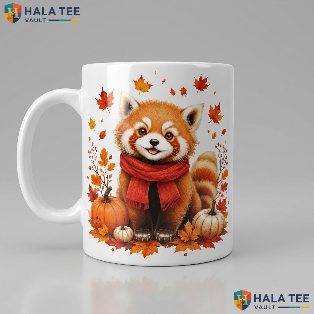 Red Panda Thanksgiving Mug Custom Fall Ghost Autumn Ceramic Coffee Cup