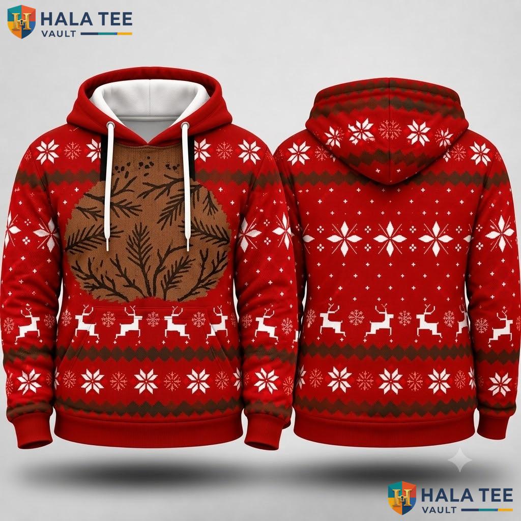 Reindeer Snowflakes Leaves Christmas 3D Hoodie Humorous Pattern