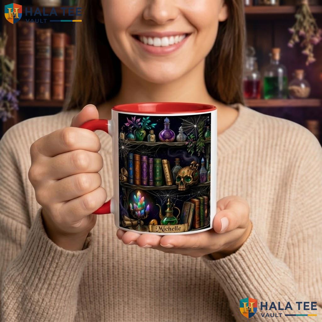 Retro Book Skull Custom Ceramic Mug Personalized Witch Halloween Camping Mug