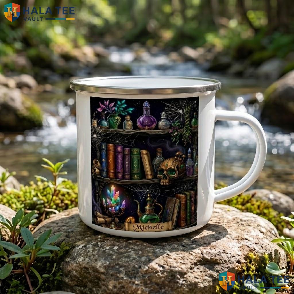 Retro Book Skull Custom Ceramic Mug Personalized Witch Halloween Accent Mug