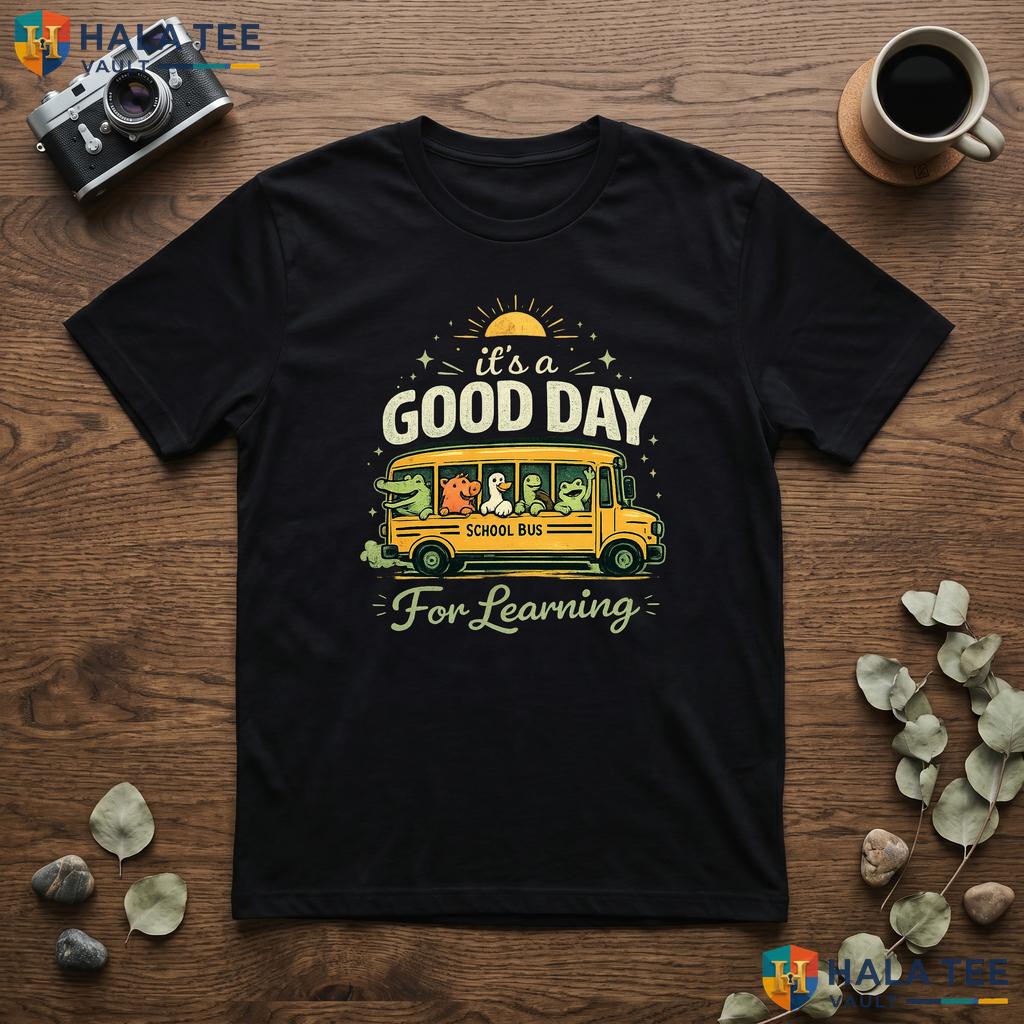 Retro School Bus Animal Shirt Funny Good Day For Learning Graphic Apparel