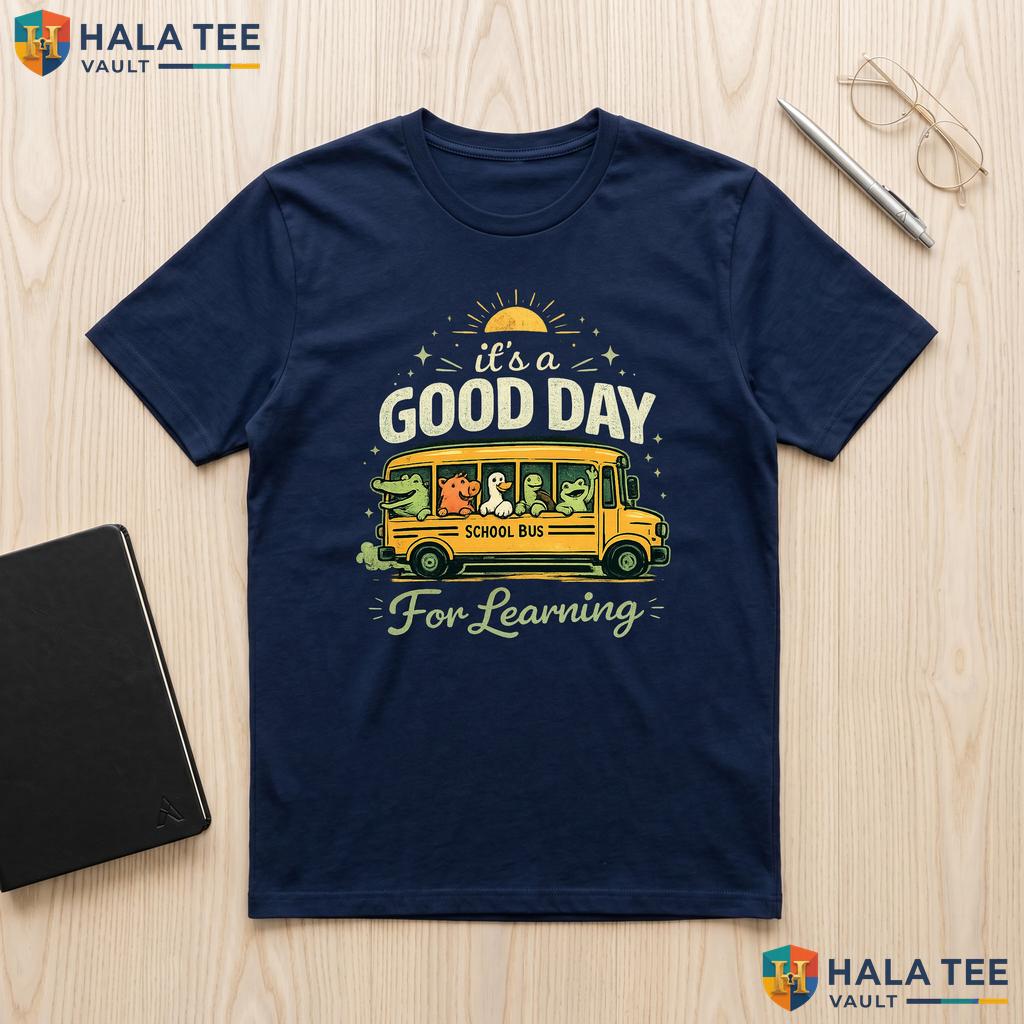 Retro School Bus Animal Shirt Funny Good Day For Learning Graphic Apparel Adult