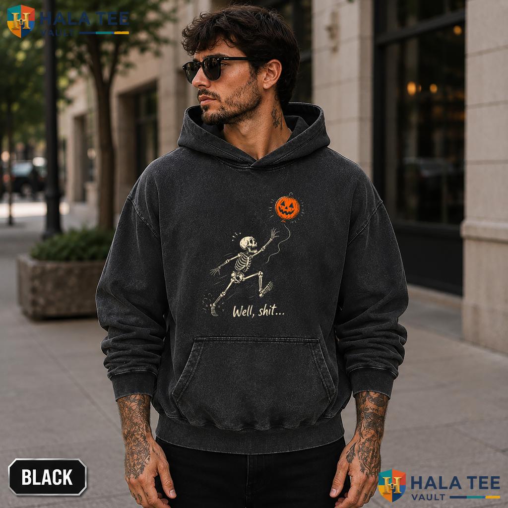 Retro Skeleton Pumpkin Acid Washed T-Shirt Playful Funny Halloween Graphic Top