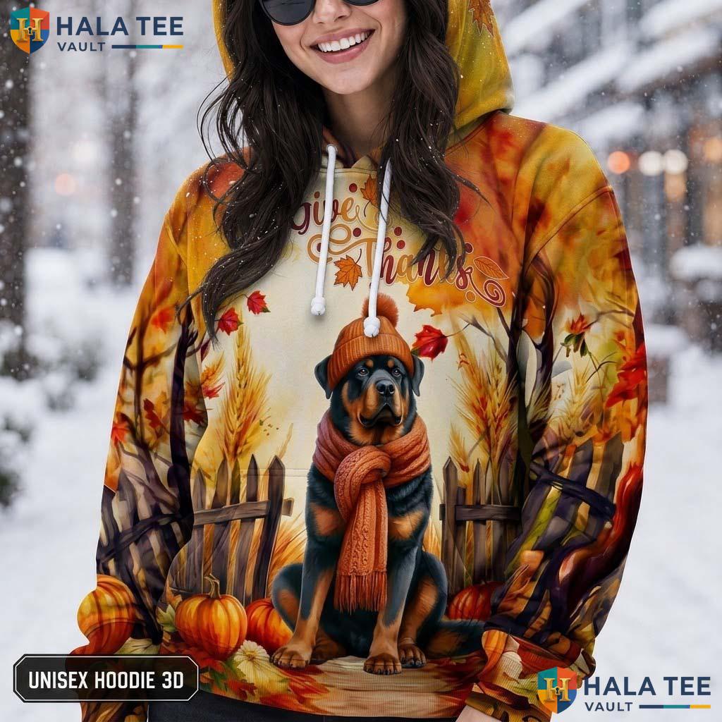 Rottweiler Pumpkins Leaves Thanksgiving 3D Printed Hoodie Give Thanks Fall