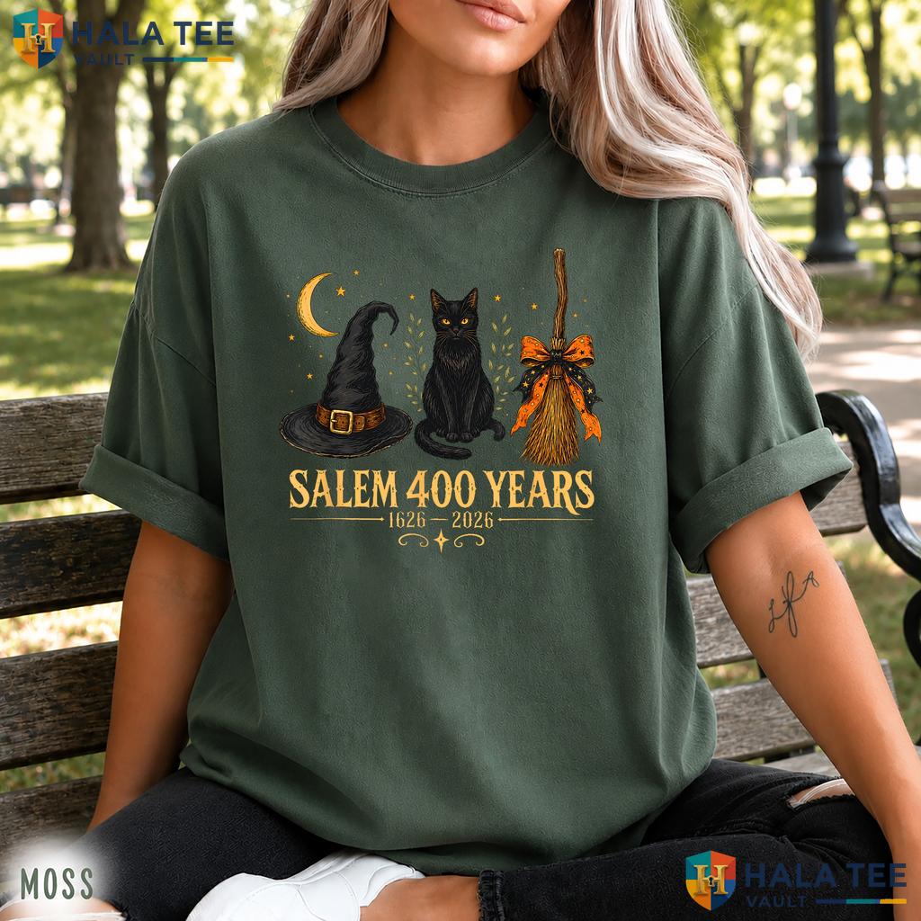 Salem Anniversary Witch Hat Comfort Colors Shirt Cat Broom Halloween