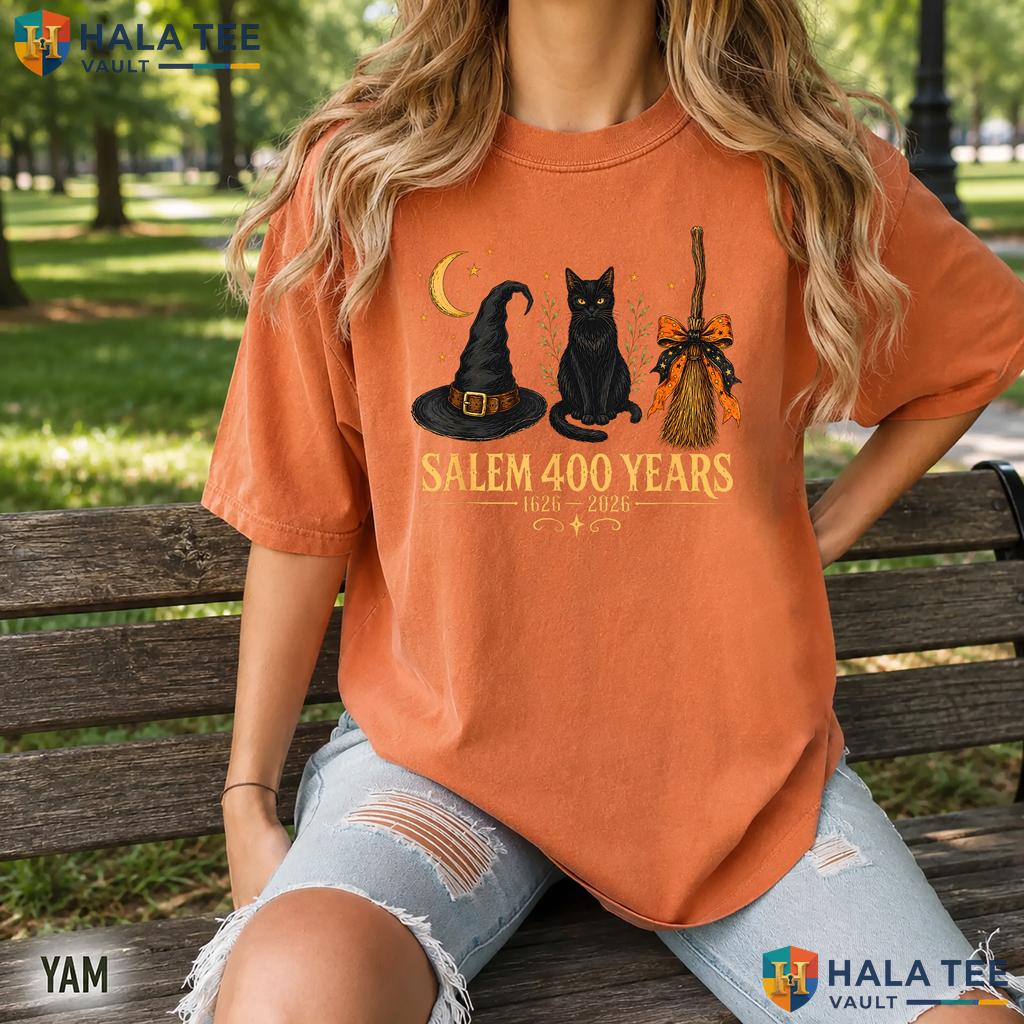 Salem Anniversary Witch Hat Retro Style T-Shirt Cat Broom Halloween