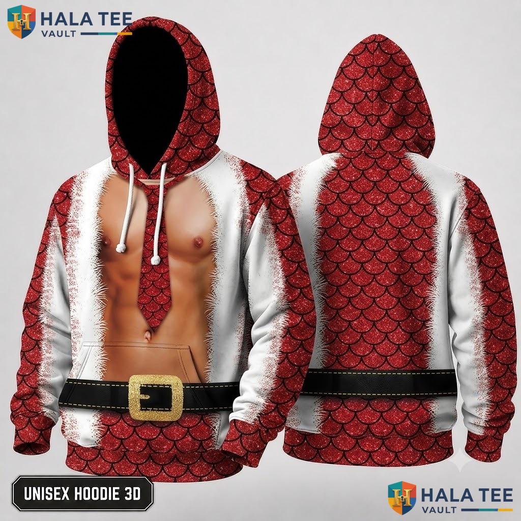 Santa Belly Humorous Xmas 3D Hoodie Funny Pullover Mens Womens Top