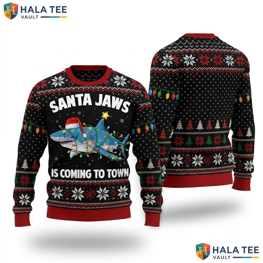 Santa Jaws Sharkmas Christmas Sweater Graphic Lights Boys Xmas Top