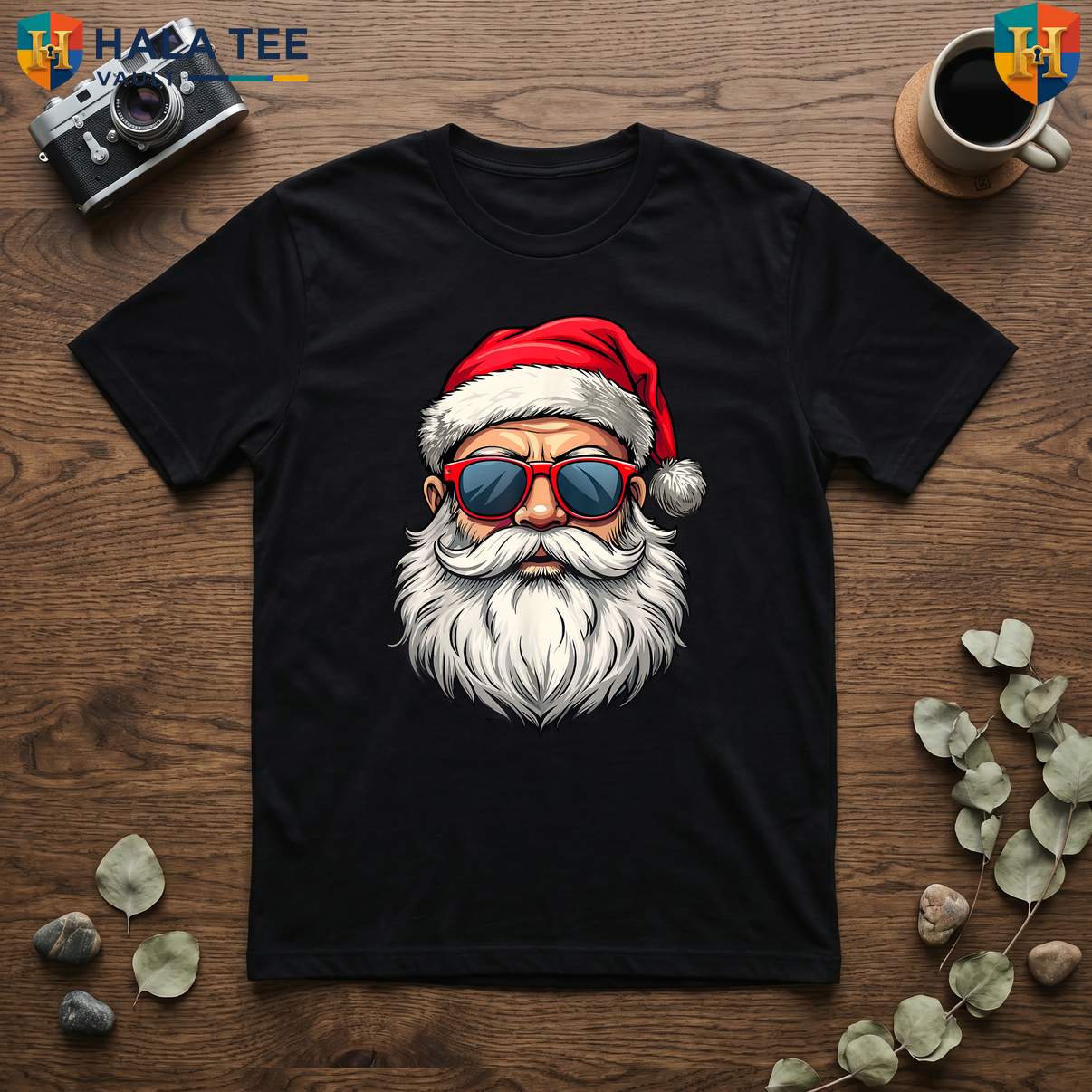 Santa Retro Sunglasses Christmas T-Shirt Cool Holiday Party Graphic Boys Top