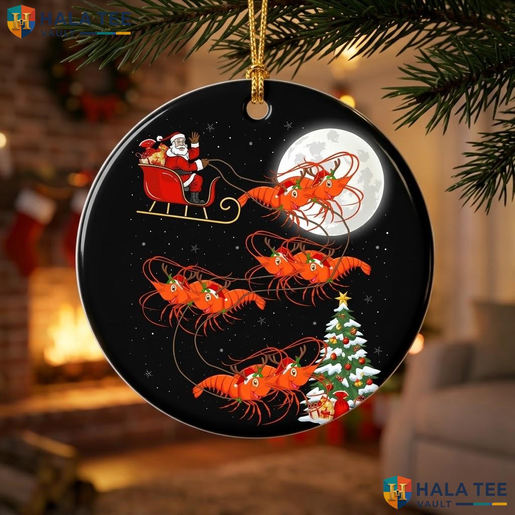 Santa Riding Shrimp Christmas Ornament Graphic Lights Holiday Decor