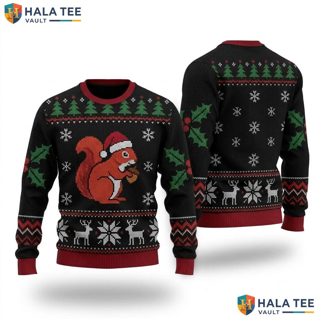 Santa Squirrel Animal Ugly Christmas Sweater Funny Pajama Holiday