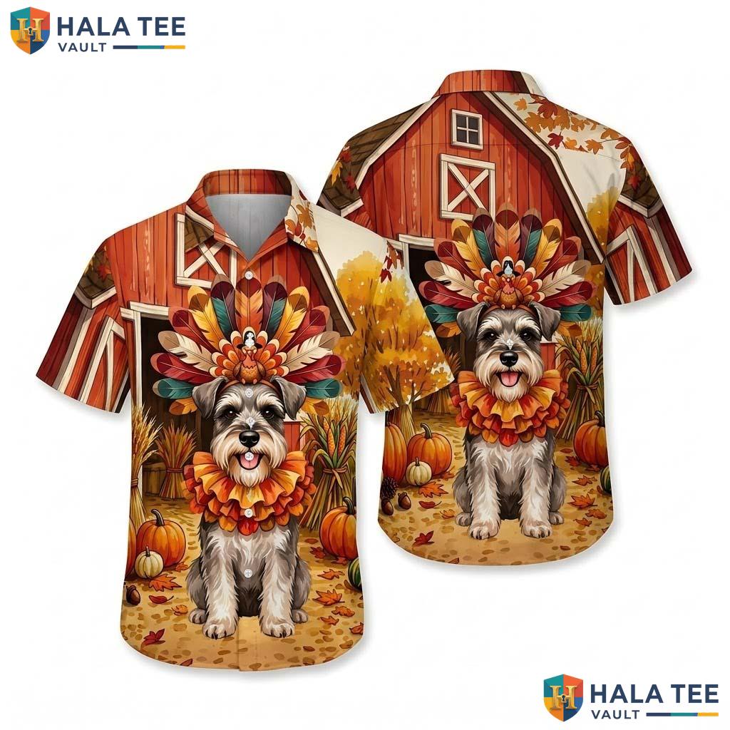 Schnauzer Turkey Thanksgiving Hawaiian Shirt Dog Costume Fall Scene