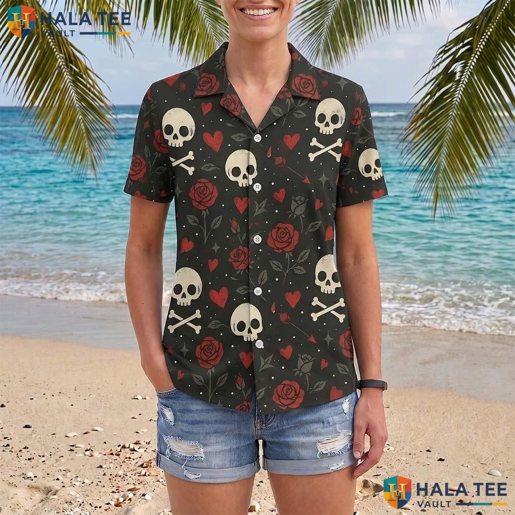 Seasonal Print Halloween Hawaiian Shirt Spooky Tropical Vacation Top Adult