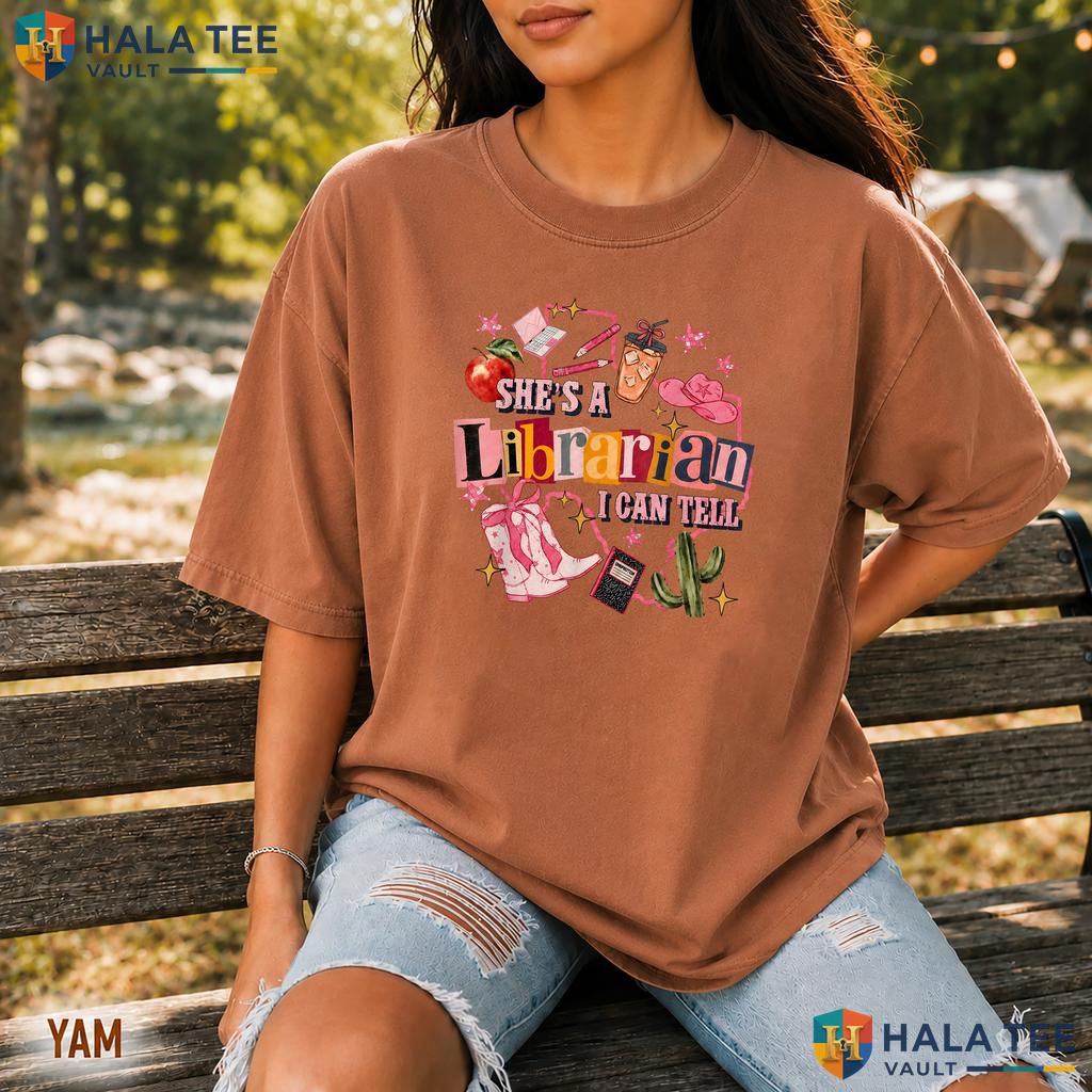 Shes A Librarian Western Retro Style T-Shirt Retro Classroom Book Top