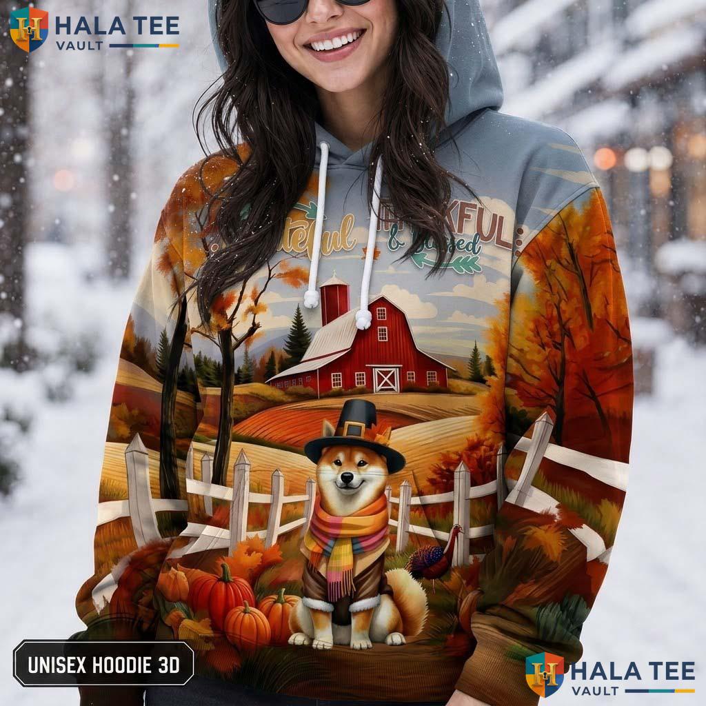 Shiba Inu Blessed Thanksgiving 3D Printed Hoodie Grateful Thankful Fall Top