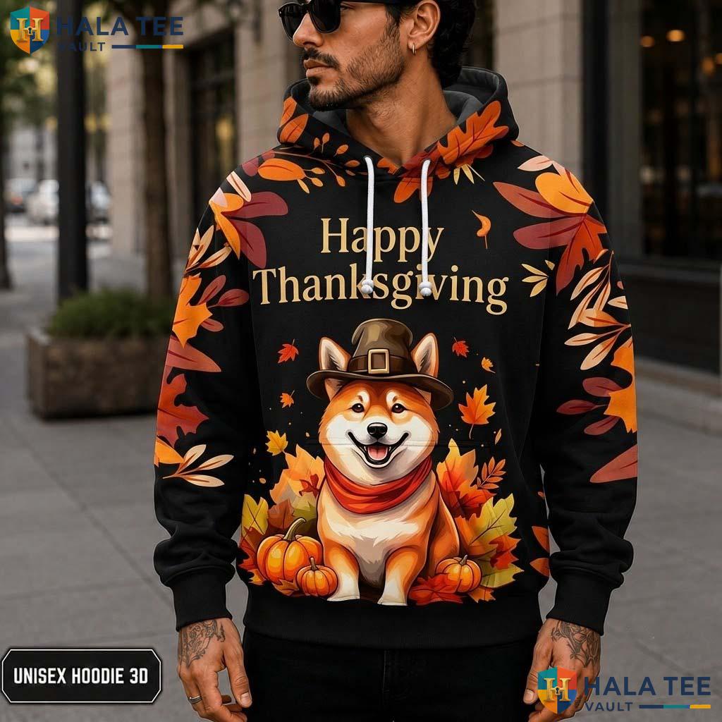 Shiba Inu Pumpkins Thanksgiving 3D Printed Hoodie Proud Cute Autumn Leaves